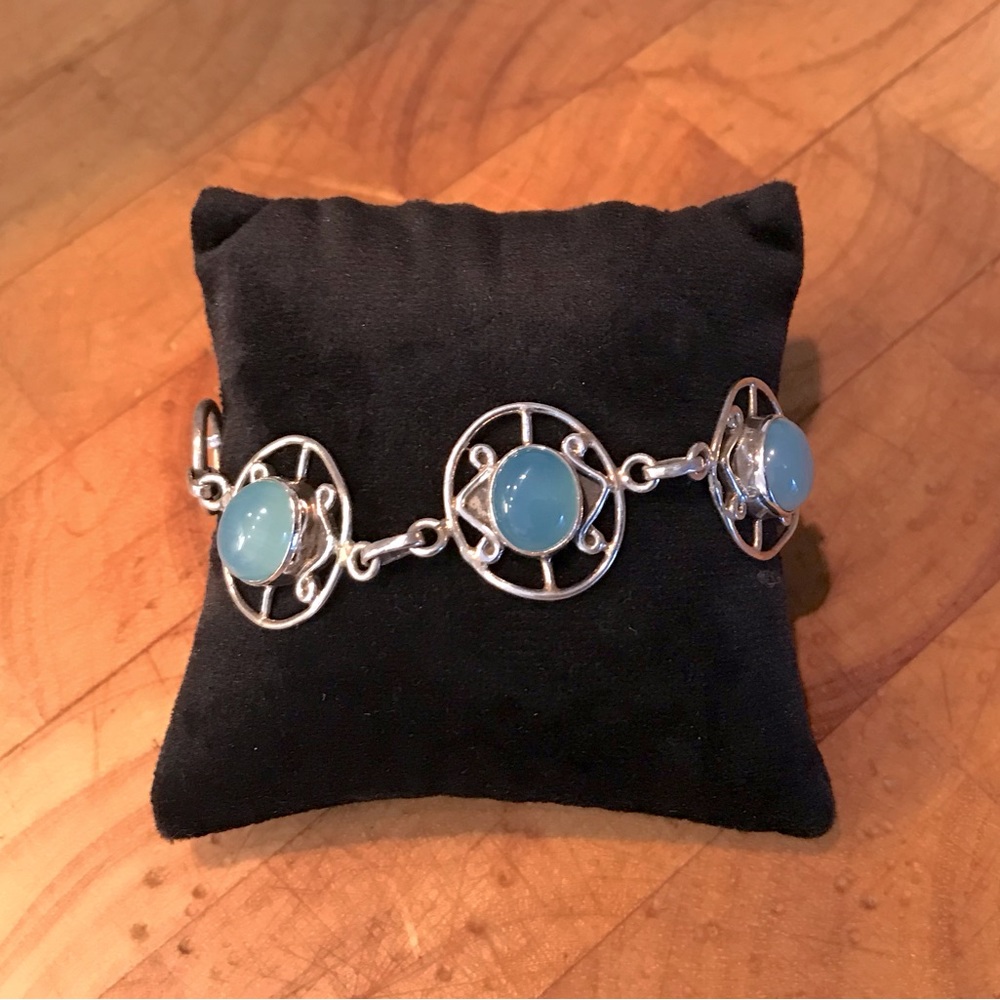 Sterling Silver & Blue Stone Loop Clasp Bracelet